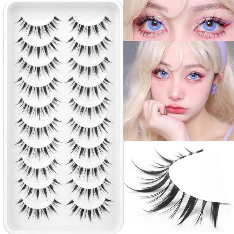 Geeneiya Manga Lashes Natural Look Anime False Eyelashes Individual Wispy Korean Makeup Eye Lashes Clusters 10 Pairs Asian Chinese Japanese Fake Eyelashes Pack by Geeneiya - Image 1