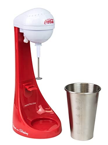Nostalgia TwoSpeed Electric CocaCola Limited Edition Milkshake Maker and Drink Mixer Includes 16Ounce Stainless Steel Mixing Cup and Rod Red