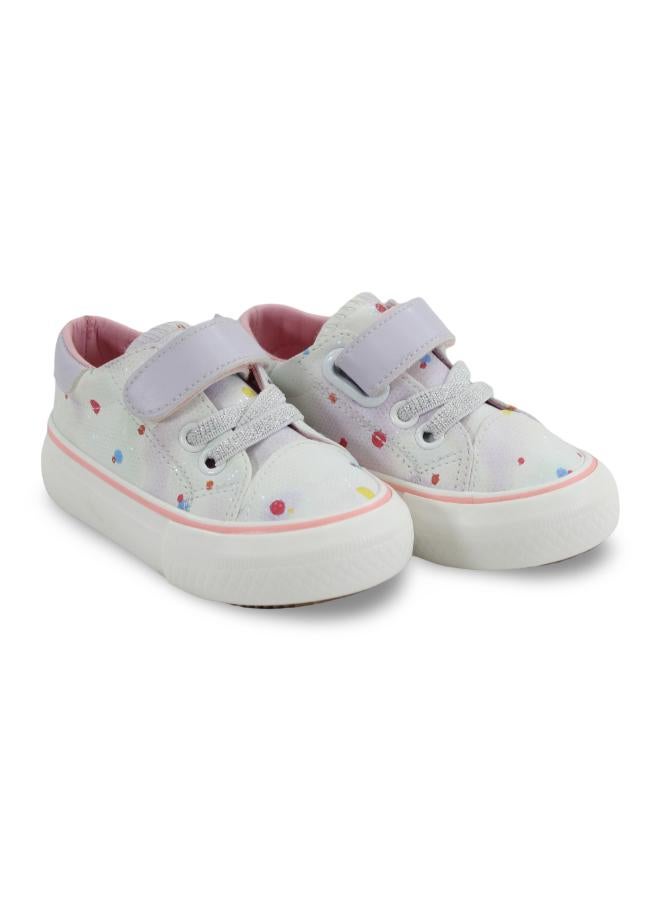 Girls Leather Sneakers – Purple with COlorful Dots - Image 1