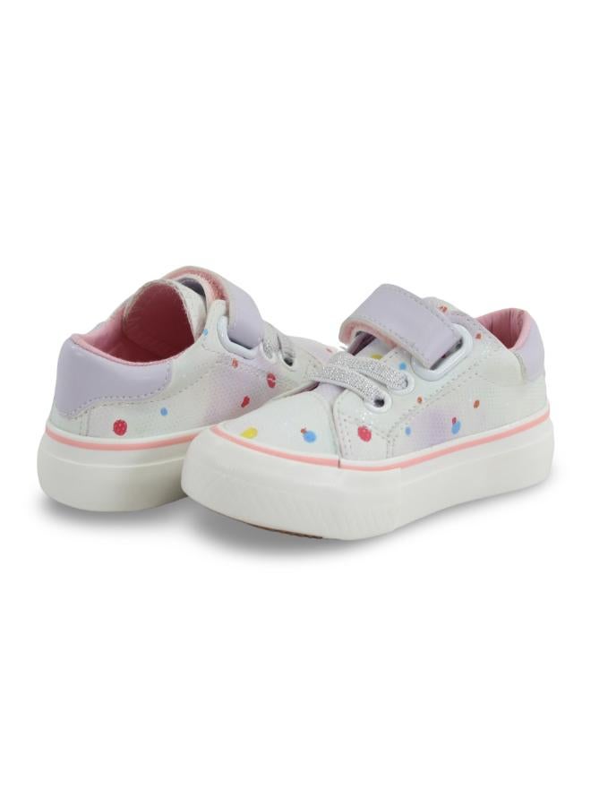 Girls Leather Sneakers – Purple with COlorful Dots - Image 2