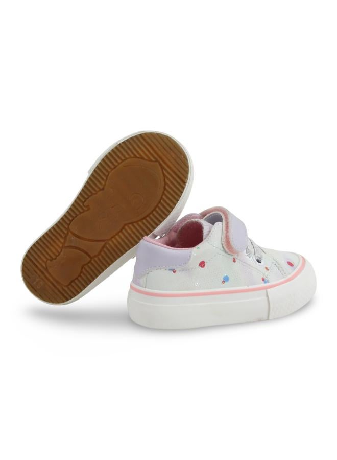 Girls Leather Sneakers – Purple with COlorful Dots - Image 3