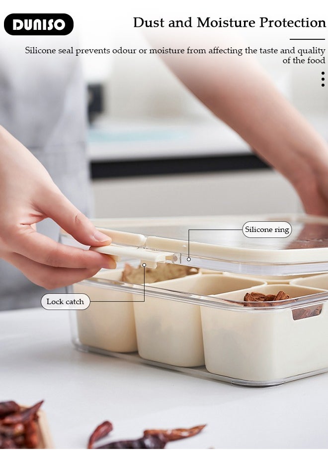 DUNISO Divided Serving Tray with Lid and Handle, Clear Portable Snack Box Container, Veggie Tray Fruit Tray, 9 Compartment Square Food Storage Organizer for Snack, Fruits, Veggie, Candy, Nut, Spice  - Image 2