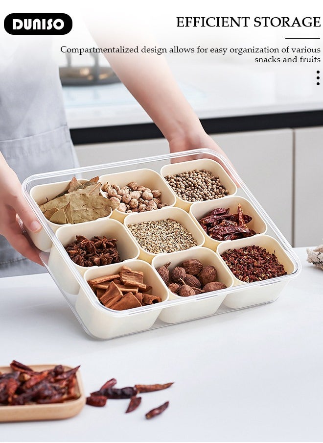 DUNISO Divided Serving Tray with Lid and Handle, Clear Portable Snack Box Container, Veggie Tray Fruit Tray, 9 Compartment Square Food Storage Organizer for Snack, Fruits, Veggie, Candy, Nut, Spice  - Image 3