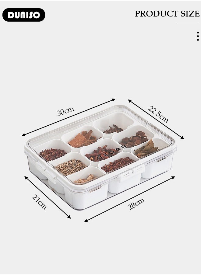 DUNISO Divided Serving Tray with Lid and Handle, Clear Portable Snack Box Container, Veggie Tray Fruit Tray, 9 Compartment Square Food Storage Organizer for Snack, Fruits, Veggie, Candy, Nut, Spice  - Image 4