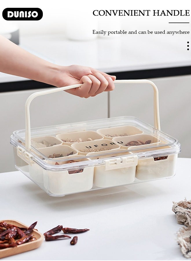 DUNISO Divided Serving Tray with Lid and Handle, Clear Portable Snack Box Container, Veggie Tray Fruit Tray, 9 Compartment Square Food Storage Organizer for Snack, Fruits, Veggie, Candy, Nut, Spice  - Image 5