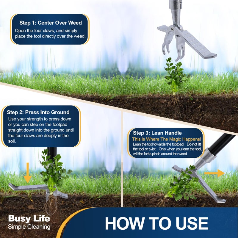 Yocada Weed Puller Tool Stand Up Weed Remover Tool with 4 Claw Steel Head Weeder Tool Long Handle Garden Hand Weeding Tool Easily Remove Weeds Roots Without Bending Pulling Kneeling 62.59" - Image 4