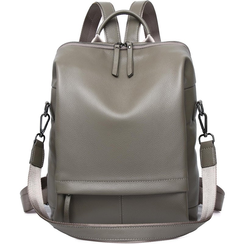 Wesccimo Genuine Leather Backpack Purse for Women, Fashion Designer Soft Backpack with Large Compartment Grey - Image 1