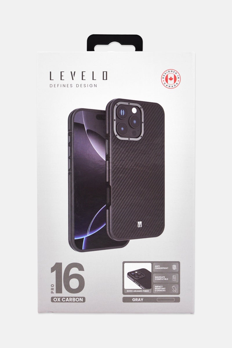 LEVELO حافظة حماية كربونية لجهاز آيفون 16 برو، سوداء - Image 2