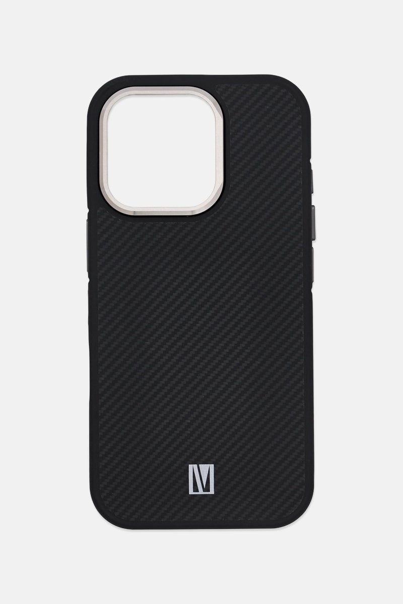 LEVELO حافظة حماية كربونية لجهاز آيفون 16 برو، سوداء - Image 1