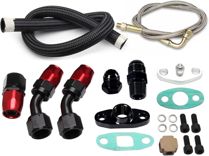 HTRACING Turbo Charger Oil Drain Return Line Oil Feed Complete Kit T3 T4 GT35 T70 T66 - Image 2
