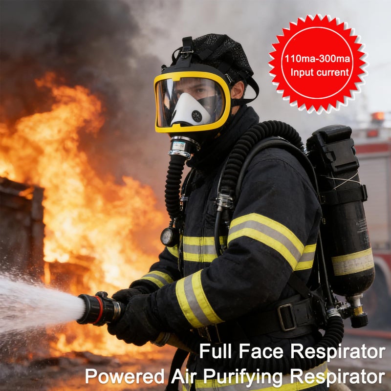YILIKISS Full Face Respirator, Protective Mask with Air Pump for Gases Dust Chemicals Paintï¼Œ Powered Respirator, 110ma-300ma 62 L/min 74 L/min Air Supply Flow - Image 3