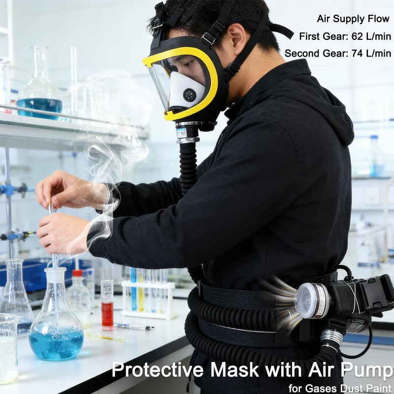 YILIKISS Full Face Respirator, Protective Mask with Air Pump for Gases Dust Chemicals Paintï¼Œ Powered Respirator, 110ma-300ma 62 L/min 74 L/min Air Supply Flow - Image 4