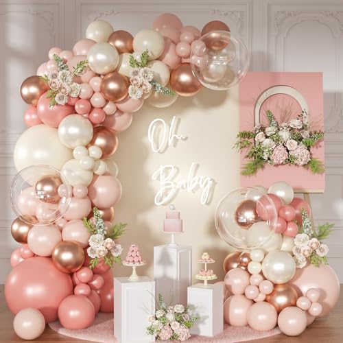NUTTYBASH Dusty Pink Balloon Arch Kit 126 Pcs Retro Blush Pink and Metallic Rose Gold Balloon Arch Garland Kit for Wedding Birthday Baby Shower Gender Reveal Bridal Decorations - Image 1