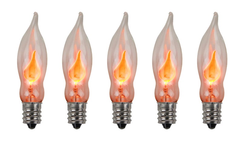 Creative HobbiesÂ® A101 Flicker Flame Light Bulb - 3 Watt, 130 Volt, E12 Candelabra Base, Nickel Plated Base - Dances with a Flickering Orange Glow | 5 Pack - Image 1