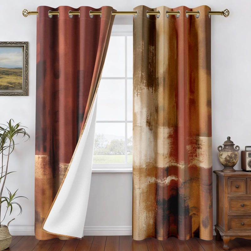 Asuexpect Burnt Orange Curtains 2 Panels Abstract Rust Curtain Room Darkening Grommet Window Drapes Modern Decorative Window Treatments for Bedroom Living Room, 52x84 Inches - Image 3