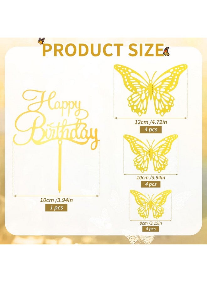 Cavetee توبيرات كعكة عيد الميلاد كافيتى للنساء والفتيات، 13 قطعة زينة عيد ميلاد لامعة ذهبية مع توبير 3D فراشة لكعكة الفتيات والنساء في حفلة عيد الميلاد - Image 4