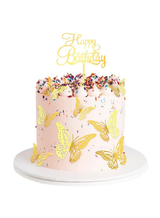 Cavetee توبيرات كعكة عيد الميلاد كافيتى للنساء والفتيات، 13 قطعة زينة عيد ميلاد لامعة ذهبية مع توبير 3D فراشة لكعكة الفتيات والنساء في حفلة عيد الميلاد - Image 1