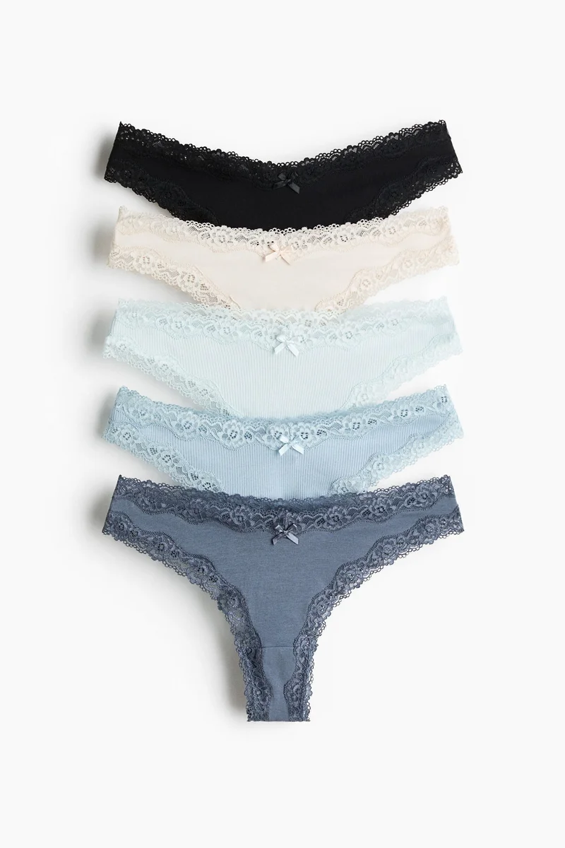 H&M 5-pack cotton and lace Brazilian briefs