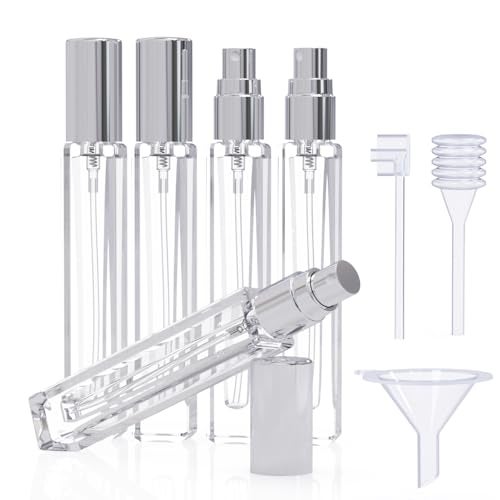 Seafulee 5PCS Cologne Atomizer Empty 10ML Mini Perfume Bottles Refillable With Dispenser Tools Pocket Spray Bottle for Travel and Sample Container TransparentSilvery Cap - Image 1