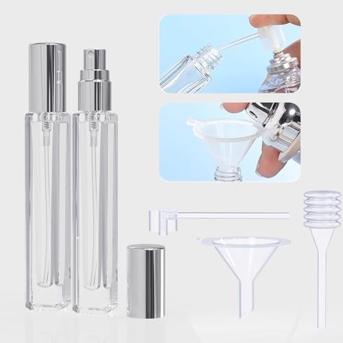 Seafulee 5PCS Cologne Atomizer Empty 10ML Mini Perfume Bottles Refillable With Dispenser Tools Pocket Spray Bottle for Travel and Sample Container TransparentSilvery Cap - Image 3