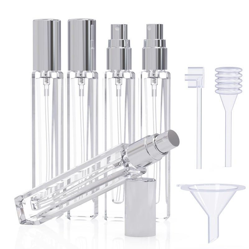 Seafulee 5PCS Cologne Atomizer Empty 10ML Mini Perfume Bottles Refillable With Dispenser Tools Pocket Spray Bottle for Travel and Sample Container TransparentSilvery Cap - Image 2