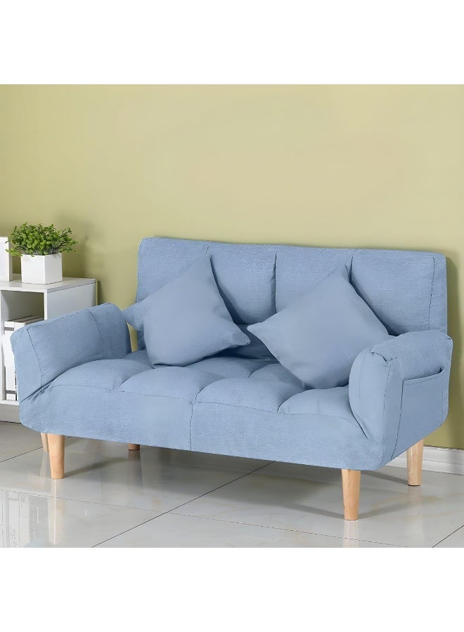 Ripple FURNITURE UAE Homes Modern Fabric Loveseat Sofa, Adjustable Sleeper with Cushions, Grey (Light Blue) - Image 1