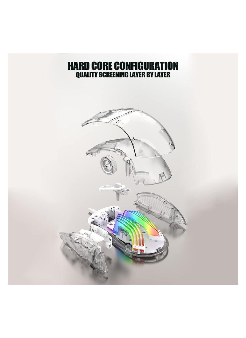KASTWAVE - Clear Wired USB Gaming Mouse, Transparent Shell Computer Mice with 12800 Max DPI, 3D RGB Backlit, High Precision (White) - Image 1