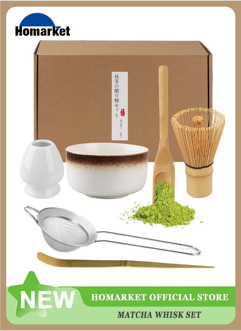 HomarKet 6 Pack Matcha Whisk Set- Matcha Whisk and Bowl, Matcha Sifter, Matcha Whisk Holder ,Traditional Tea Scoop and Matcha Spoon- The Perfect Matcha Kit for Matcha Tea (White)  - Image 1