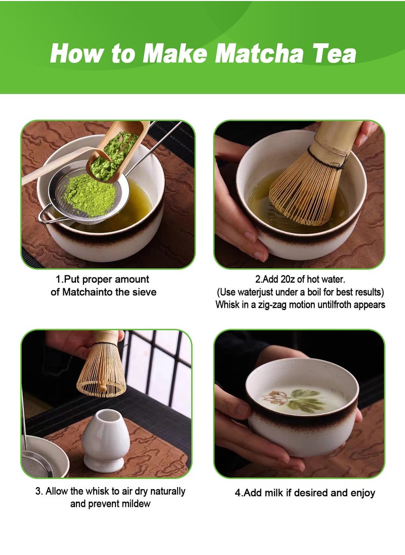 HomarKet 6 Pack Matcha Whisk Set- Matcha Whisk and Bowl, Matcha Sifter, Matcha Whisk Holder ,Traditional Tea Scoop and Matcha Spoon- The Perfect Matcha Kit for Matcha Tea (White)  - Image 2