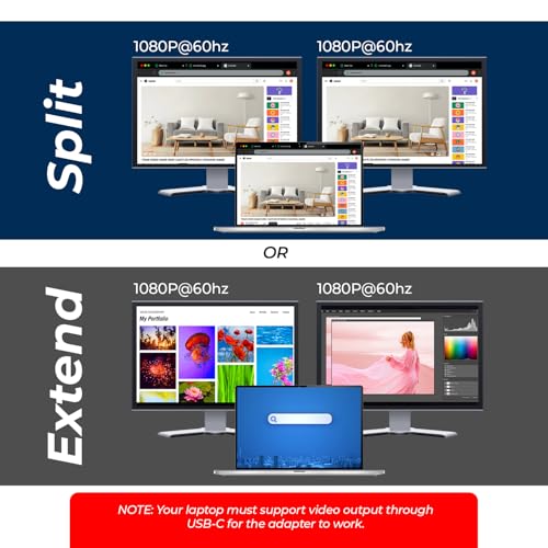 OREI SplitExtend Laptop Docking Station 4K Dual Monitor - 2X USB 3.0, 1x Type-C, SD Card Reader - USB-C Adapter to HDMI 2.0 Extended Screen, 4K@30Hz Outputs - 100W PD - Image 2