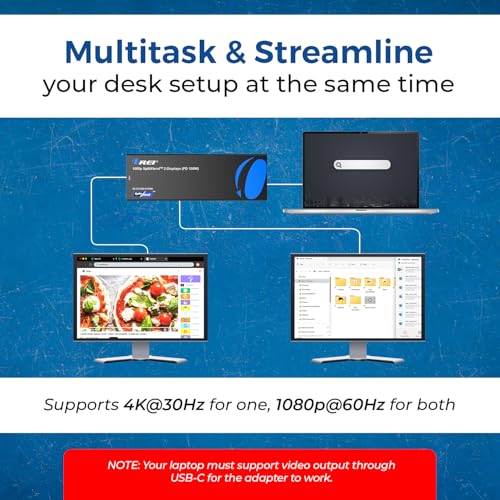OREI SplitExtend Laptop Docking Station 4K Dual Monitor - 2X USB 3.0, 1x Type-C, SD Card Reader - USB-C Adapter to HDMI 2.0 Extended Screen, 4K@30Hz Outputs - 100W PD - Image 4