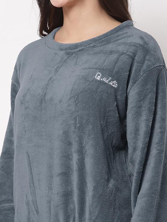 Ukal Combo Pack of 2 Women Winter Nightsuit Ladies Fur Nightwear Warm Night Suit Girls Pyjama Women's Top Pajama Pants Regular Fit Pyjama Set (L, Grey_Pink) - Image 4