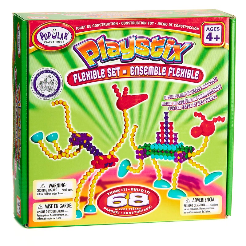 Popular Playthings Playstix Flexible Set Construction Toy Building Blocks 68 Piece Kit - Image 1