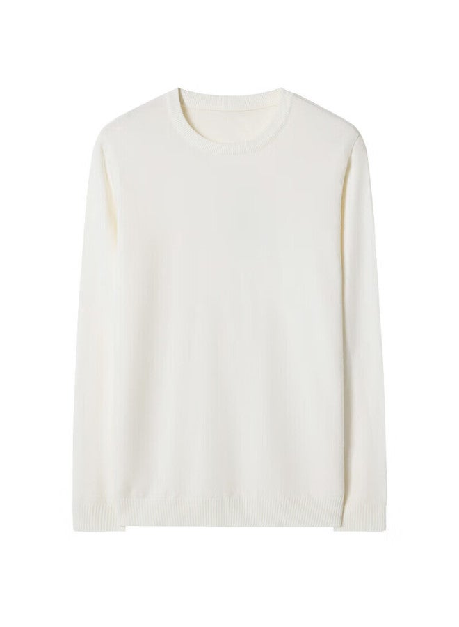 Markless Men's Sweater, Autumn And Winter Warm Round Neck Knit Pullover Casual Inner Layer Base Shirt 0710 Milk Cover White L - Image 4