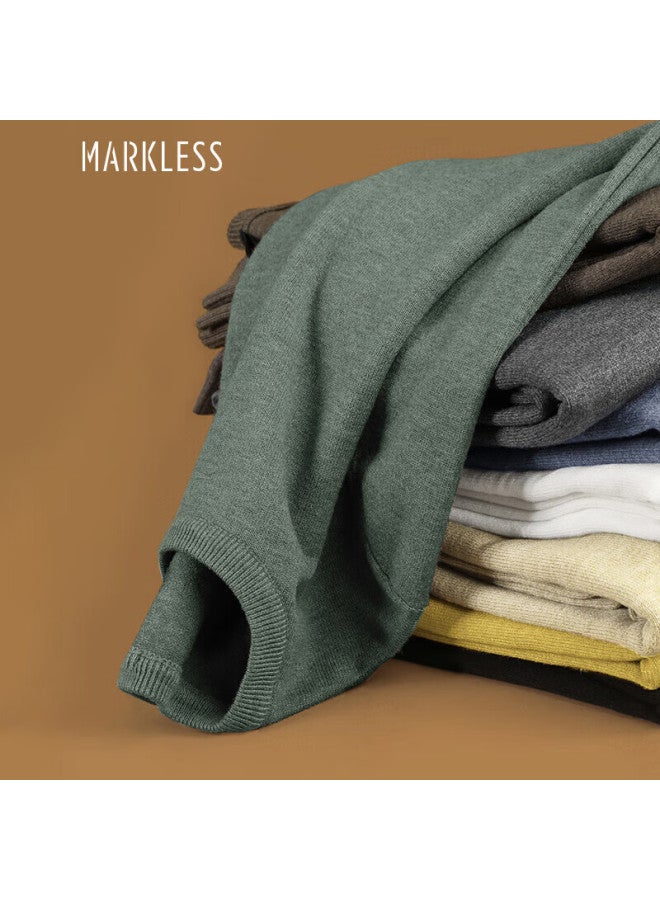 Markless Men's Sweater, Autumn And Winter Warm Round Neck Knit Pullover Casual Inner Layer Base Shirt 0710 Milk Cover White L - Image 5