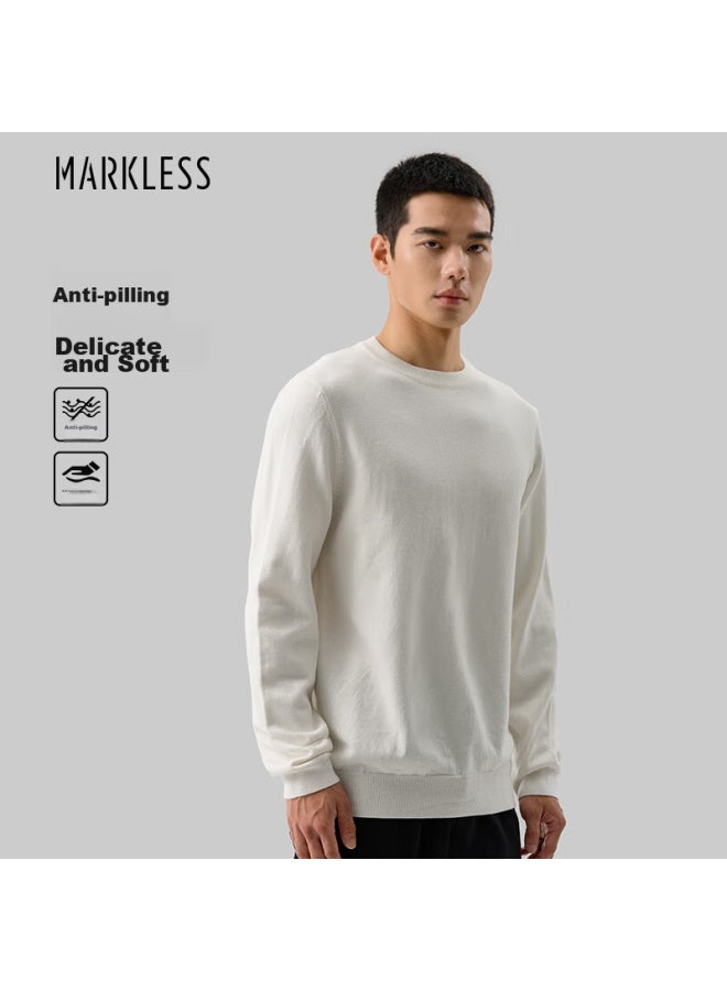 Markless Men's Sweater, Autumn And Winter Warm Round Neck Knit Pullover Casual Inner Layer Base Shirt 0710 Milk Cover White L - Image 1