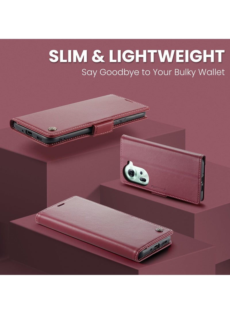 CaseMe Phone Case Luxury PU Leather Design Anti Fingerprint 023 Flip Cover Card Slot Holder Cover For Oppo Reno 11 5G (Red) - Image 3