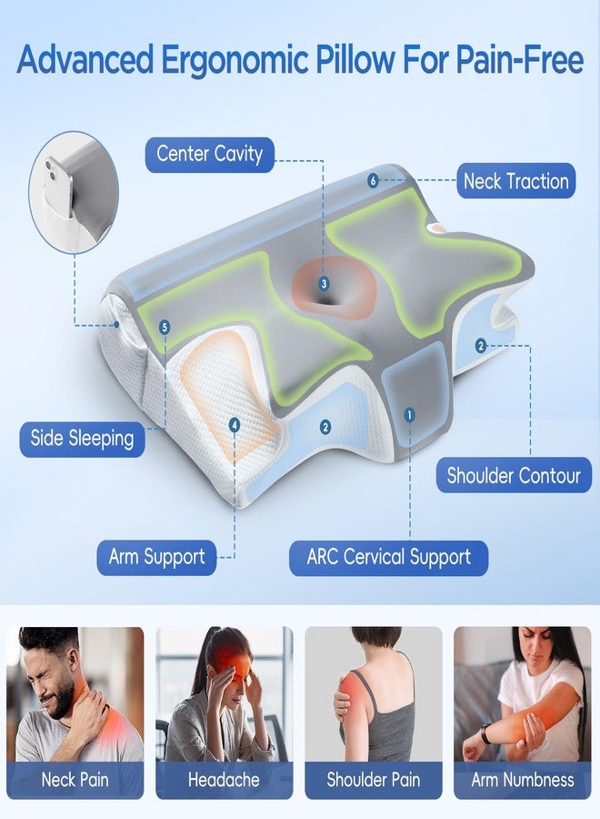 ComRola Effective Pain Relief Cervical Neck Pillow for Sleeping, Memory Foam Pillows for Neck Support, Odorless Contour Side Pillow, Ergonomic Bed Pillow for Back Stomach Sleeper (Grey and White) - Image 3