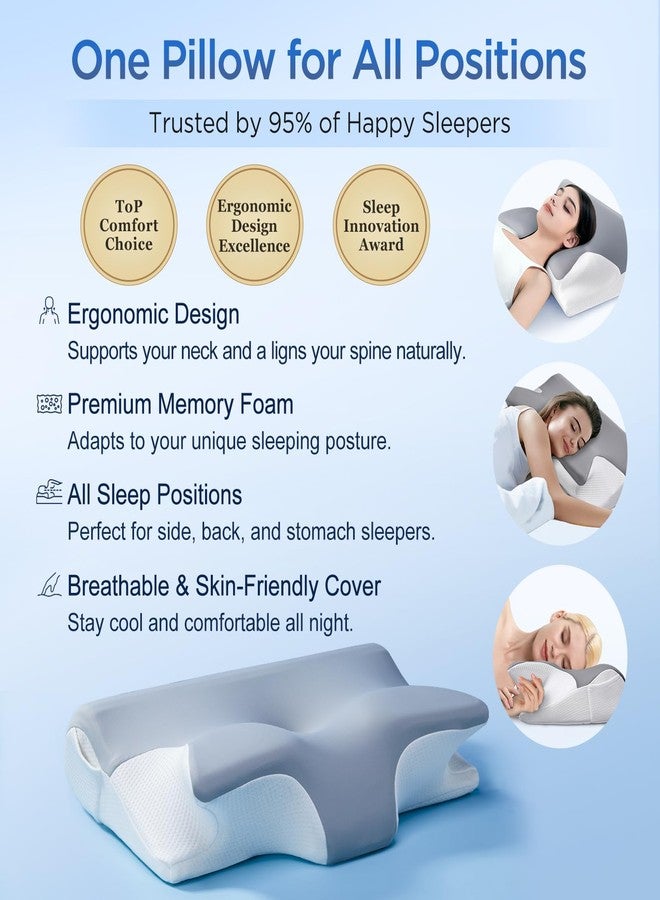 ComRola Effective Pain Relief Cervical Neck Pillow for Sleeping, Memory Foam Pillows for Neck Support, Odorless Contour Side Pillow, Ergonomic Bed Pillow for Back Stomach Sleeper (Grey and White) - Image 4