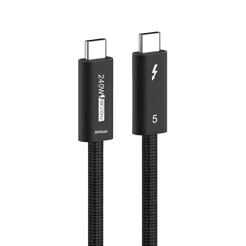 سيزمي ✦ كيبل USB-C Thunderbolt 5 80Gbps -120Gbps | شحن فائق بقوة 240W EPR Power Delivery PD 3.1 | دعم فيديو 16K UHD و 8K@120Hz و 4K@540Hz | USB4 Gen4 | متوافق مع iPhone والمزيد | كيبل مضفر مقاس 1م + رباط الفيلكرو. - Image 1