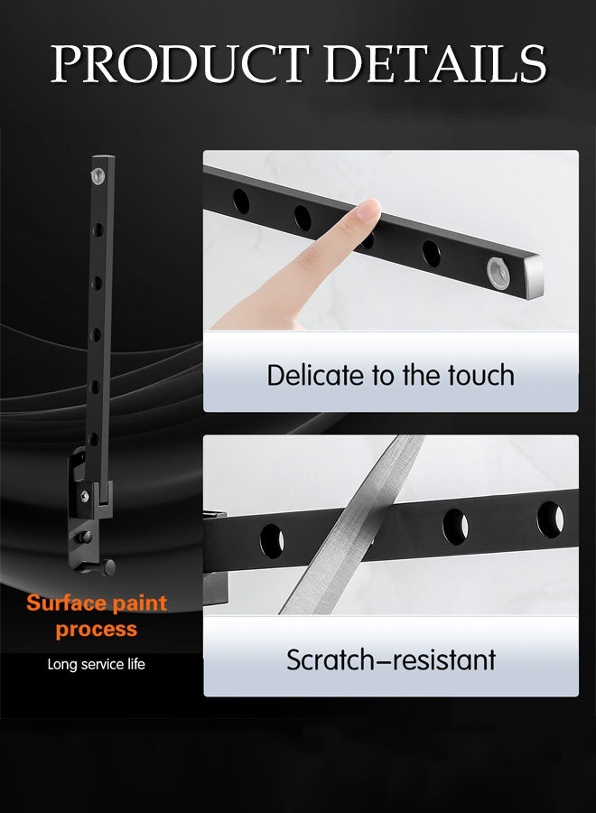 DUNISO Wall Mounted Clothes Hanger Rack, Sturdy Foldable Hanging Organizer with Stainless Steel Heavy Duty Coat Hooks, Space Saver,Sturdy Hanging Dryer Rack for Laundry Room Bedroom (Black) - Image 3