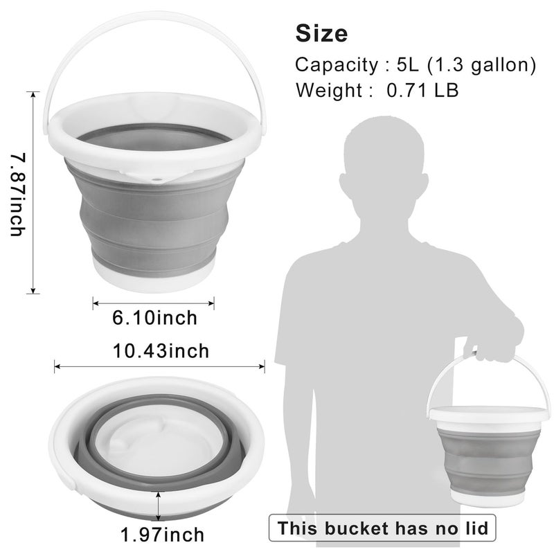 BIDFUL Collapsible Mop Bucket and Ice Bucket-5L(1.3 Gallon) Household Cleaning Silicone Dust Mops Bucket with no Wringer Set,Portable Bathroom Cleaning Supplies Bucket for Cleaning Caddy Spin Mops for Floor - Image 2