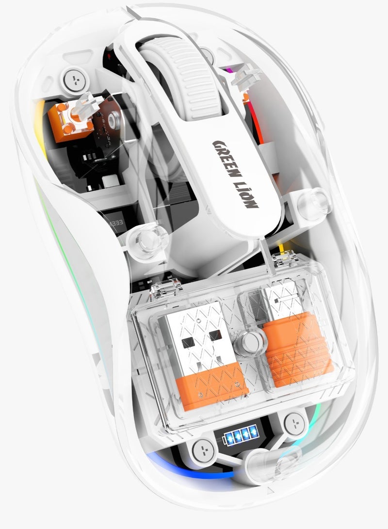 جرين ليون ماوس Turtle Mouse / دقة 2400 نقطة في البوصة / نطاق اتصال 10 أمتار / توصيل 3 أجهزة Windows / Android / Mac / عمر نقرة 3 ملايين مرة / اتصال لاسلكي + BT + شحن الماوس / سعة بطارية 400 مللي أمبير - أبيض - Image 1