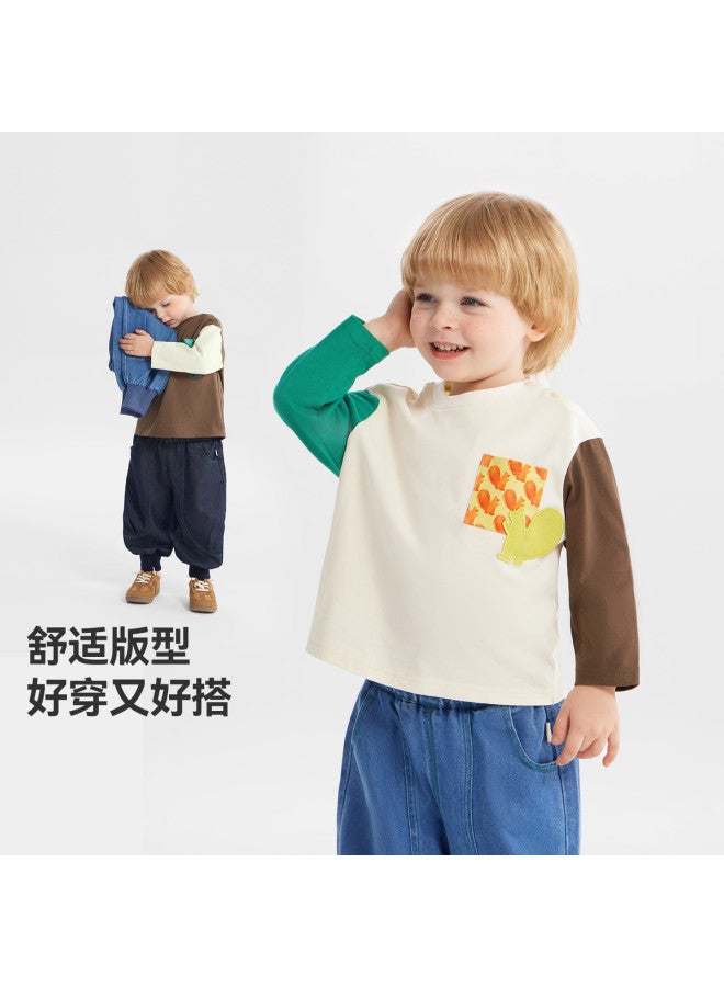 Pure Cotton Mandarin Duck Embroidery] Boys' Long Sleeve T-shirt Spring/autumn Style Baby Base Layer Children's Pure Cotton Top New Style Girls - Image 4