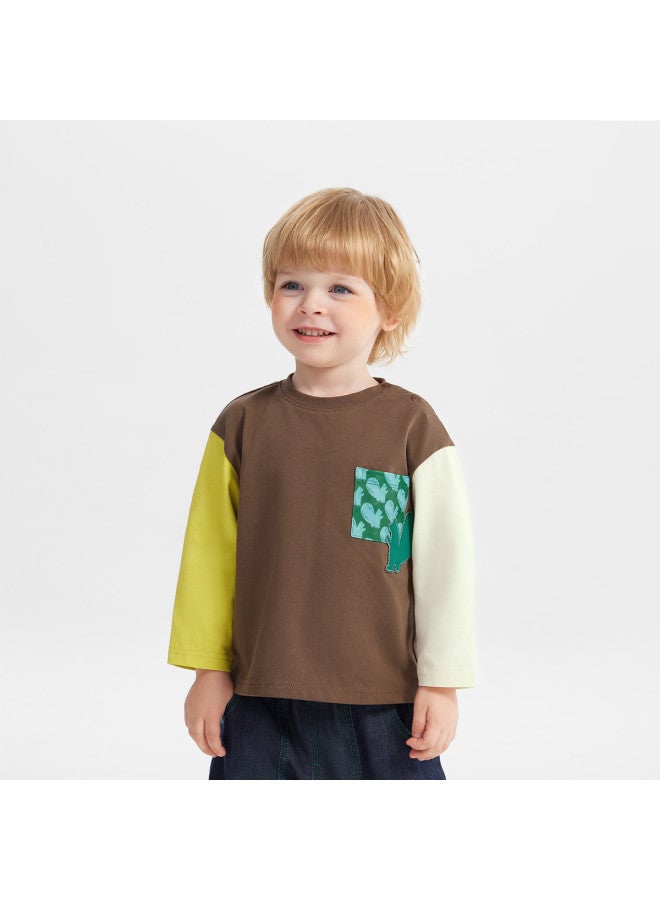 Pure Cotton Mandarin Duck Embroidery] Boys' Long Sleeve T-shirt Spring/autumn Style Baby Base Layer Children's Pure Cotton Top New Style Girls - Image 2