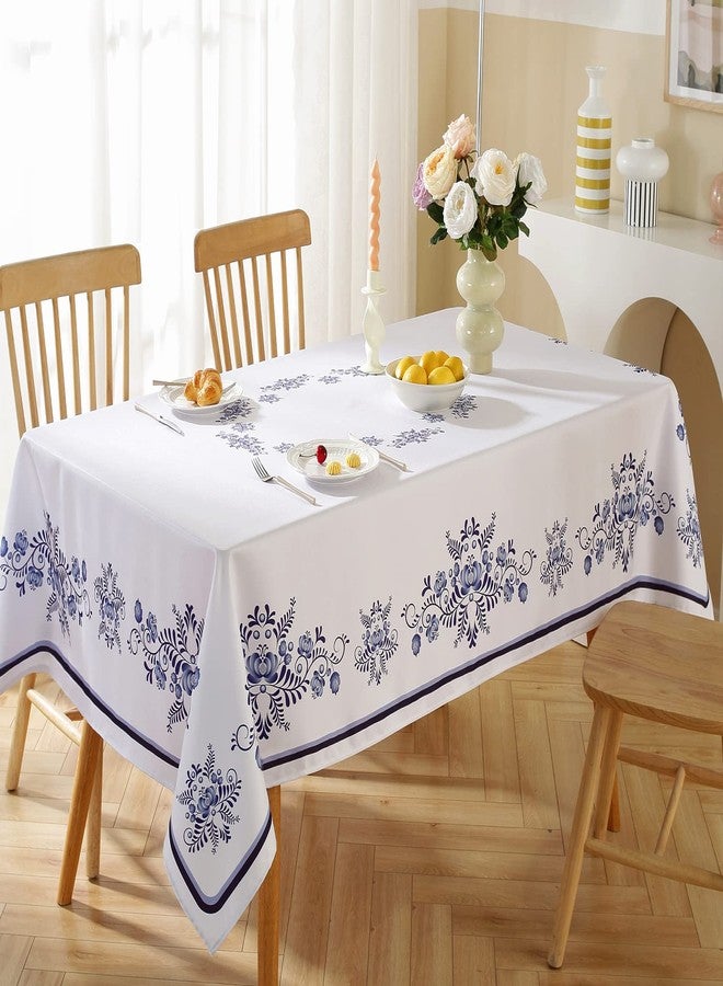 SASTYBALE Blue and White Porcelain Style Tablecloth - 52x70 Inch Rectangle Table Cloth, Spill & Stain Resistant Polyester Fabric for Home, Restaurant, Tea House, Retro Events - Image 2