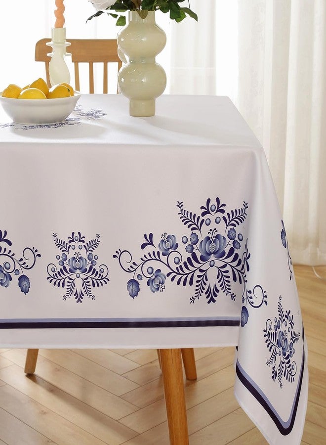 SASTYBALE Blue and White Porcelain Style Tablecloth - 52x70 Inch Rectangle Table Cloth, Spill & Stain Resistant Polyester Fabric for Home, Restaurant, Tea House, Retro Events - Image 1