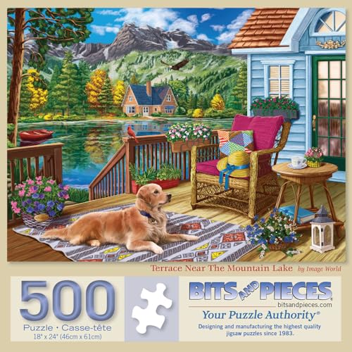Bits and Pieces ألغاز 500 قطعة للبالغين - تراس بالقرب من بحيرة الجبل - بيت البحيرة - لغز الكلب من إيميج وورلد - حجم اللغز المكتمل 18 × 24 - Image 5
