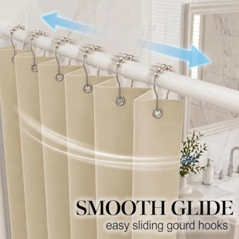 baihuo180 x 200 cm Linen Shower Curtain with Magnetic Side Closures and Tieback Heavy Duty Waterproof Fabric Farmhouse Boho Bathroom Curtain with Hooks Moisture Resistant Beige - Image 3