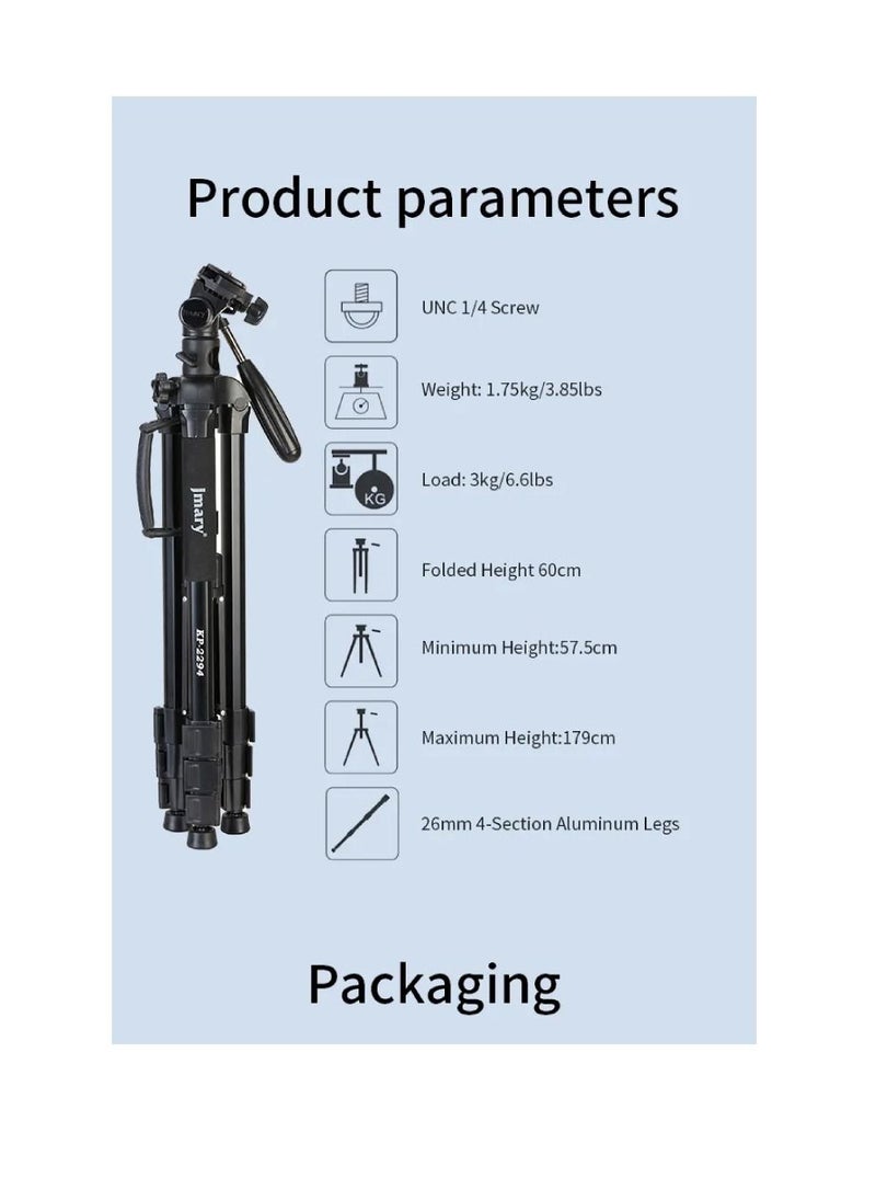 Jmary - KP-2294 Multifunctional Professional Tripod With Multi Angle Adjustment Black - Image 1